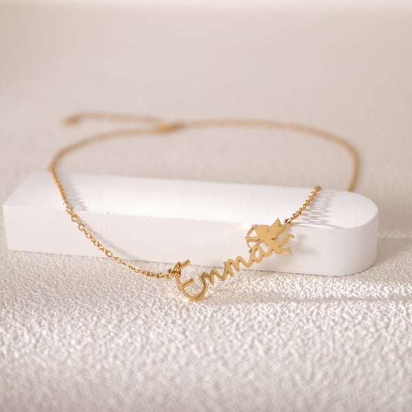 Angel boy summer necklace in gold – lightweight and personalized for boys