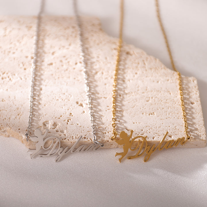 Child wearing angel boy necklace – perfect gift for son or godchild
