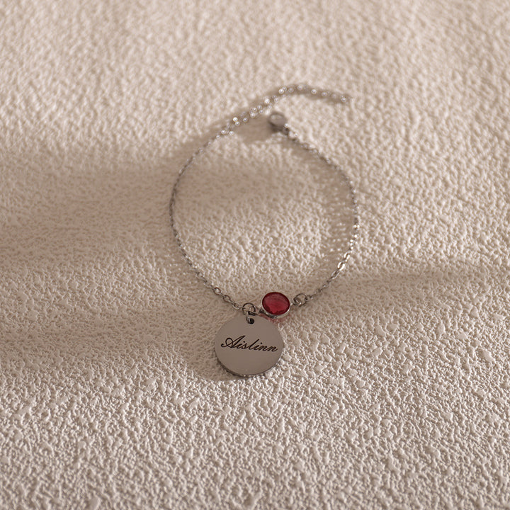 Close-up of birthstone name bracelet – elegant and sentimental design