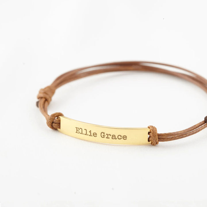 Close-up of engraved text on bracelet – handcrafted and meaningful