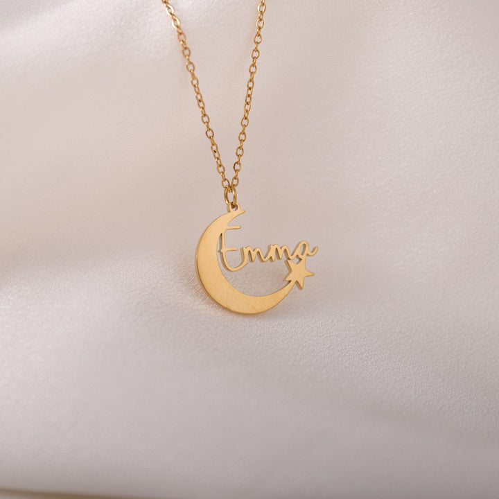 Close-up of moon & star pendant – elegant and dreamy design