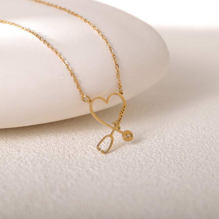 Custom engraved doctor nurse necklace worn by medical staff – unique healthcare gift