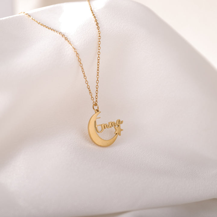 Dainty moon and star necklace in gold – celestial charm jewelry
