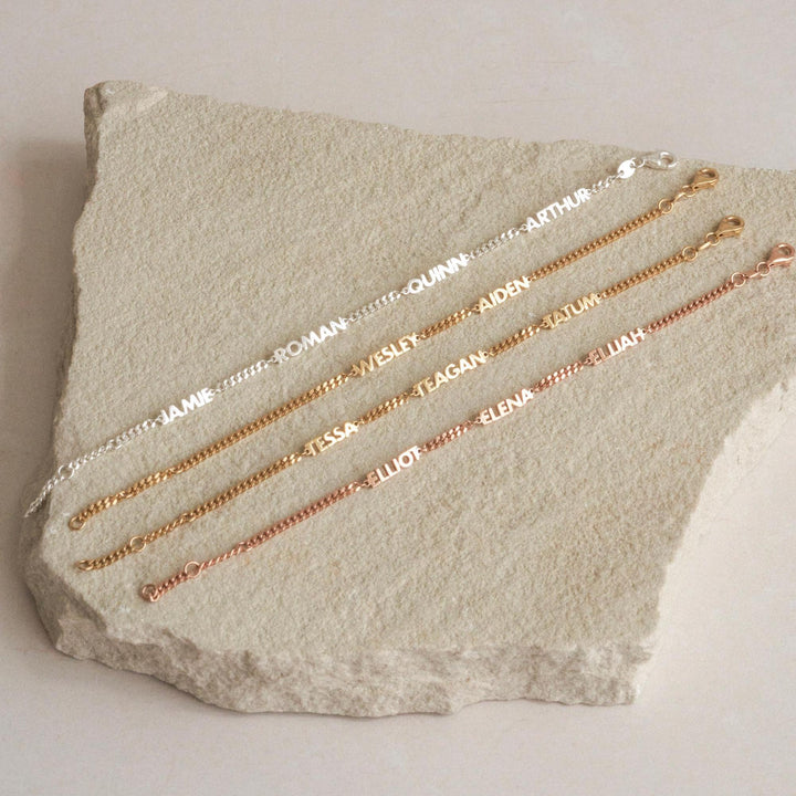 Elegant rose gold multiple name bracelet – made to order