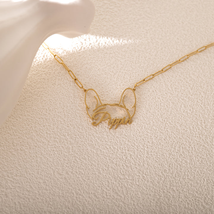 Gold custom dog name necklace