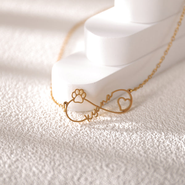 Gold infinity name pendant necklace – custom jewelry symbolizing forever love