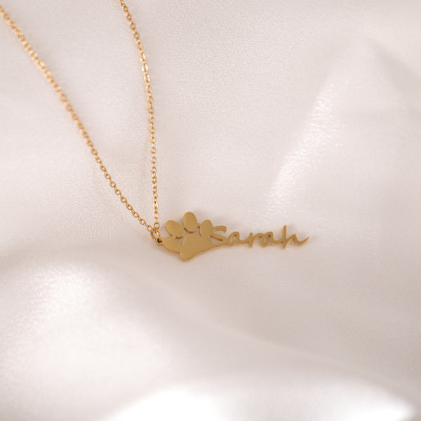 Gold pet paw print pendant necklace – personalized pet memorial jewelry
