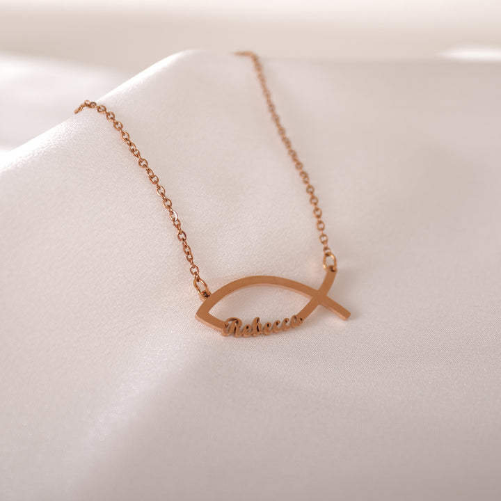 Handcrafted fish pendant with engraved name – ideal for gifting