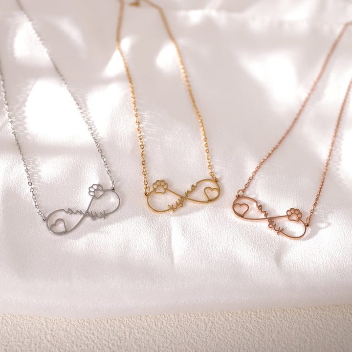 Model wearing infinity name necklace – symbol of unbreakable bond