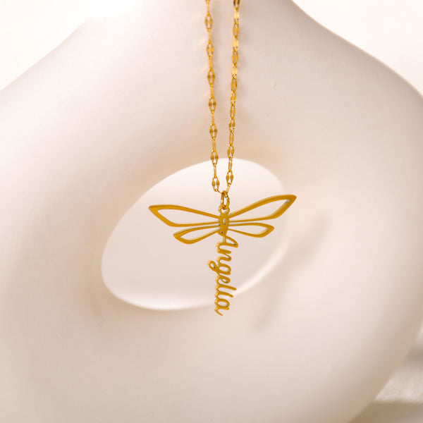 Personalized dragonfly name necklace for women – delicate and elegant jewelry