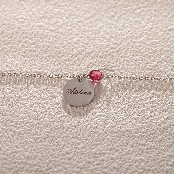 Rose gold birthstone bracelet with engraved name – handcrafted keepsake