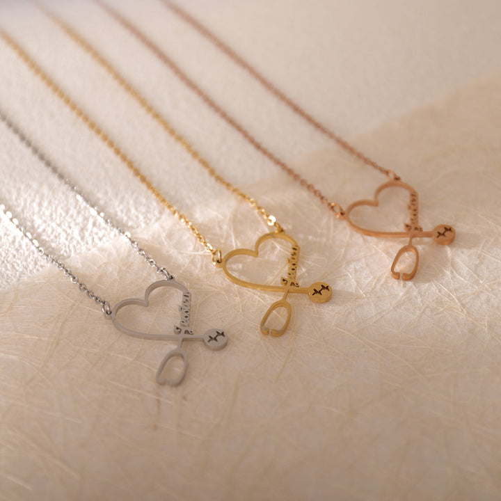 Rose gold doctor nurse necklace close-up – meaningful and stylish design
