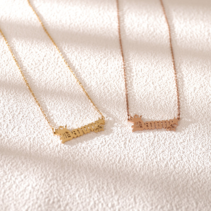Silver initial necklace with old letter style engraving – timeless and classic gift
