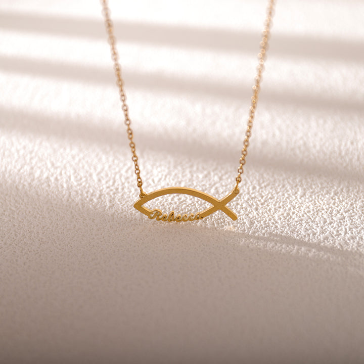 Unique personalized necklace with fish outline – faith and abundance