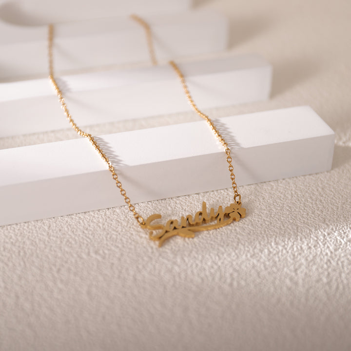 luck and love together with LUNA’s Four-Leaf Clover Name Necklace